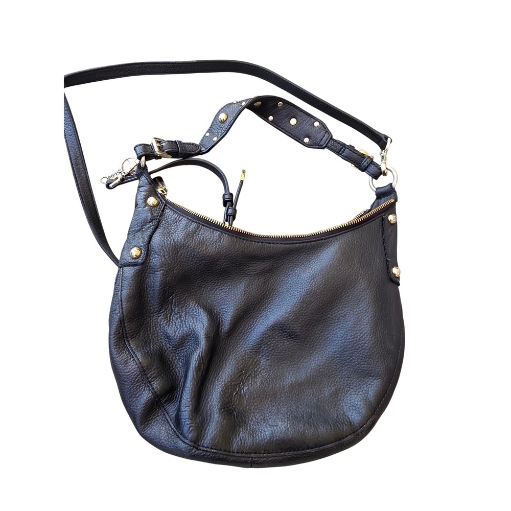 Michael Kors Black Pebbled Leather Studded Hobo Crossbody Bag Gold K3 - Picture 16 of 16